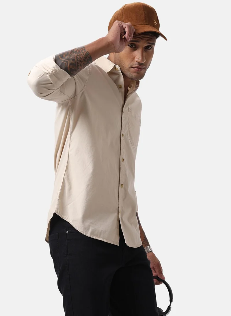 Wrogn Plain Beige Casual Shirt